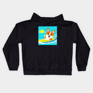 Surfing Corgi Dog Kids Hoodie